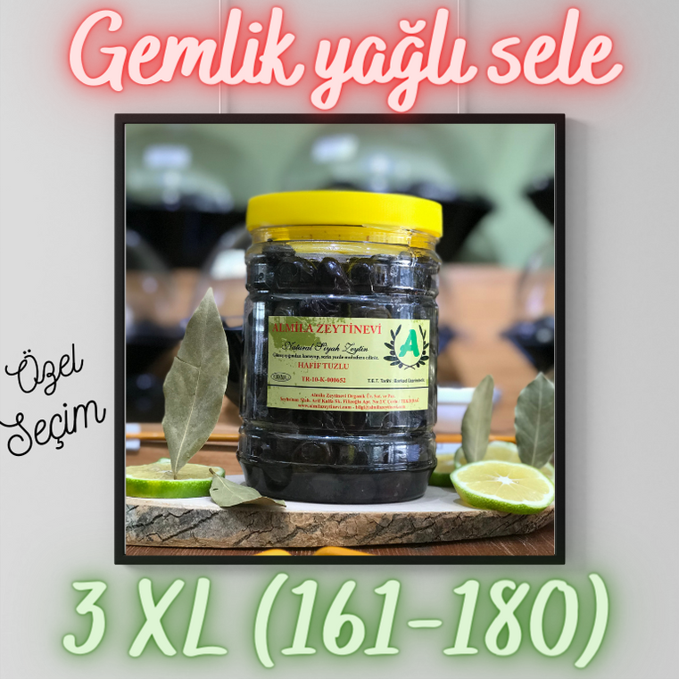 Gemlik Tipi Siyah Yağlı Sele Zeytin ''3 XL'' 1000g